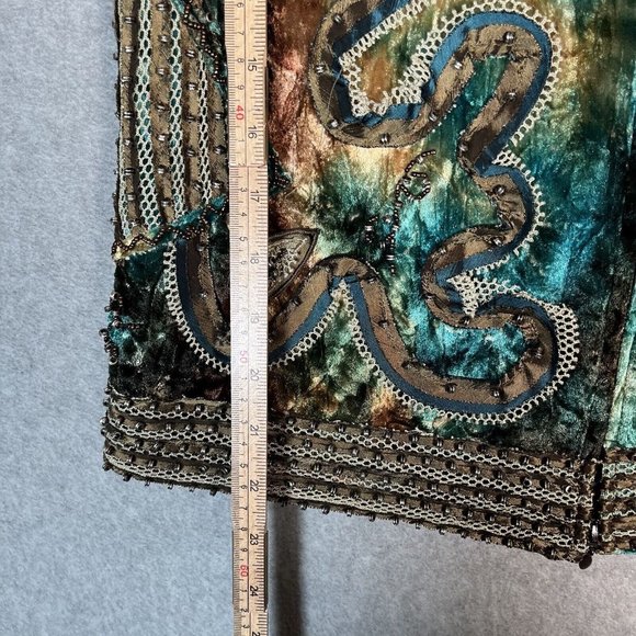 Obstinee By Ika Jacket 6 Teal Brown Velvet Beaded Art to Wear Embroidered Artsy - Picture 12 of 16